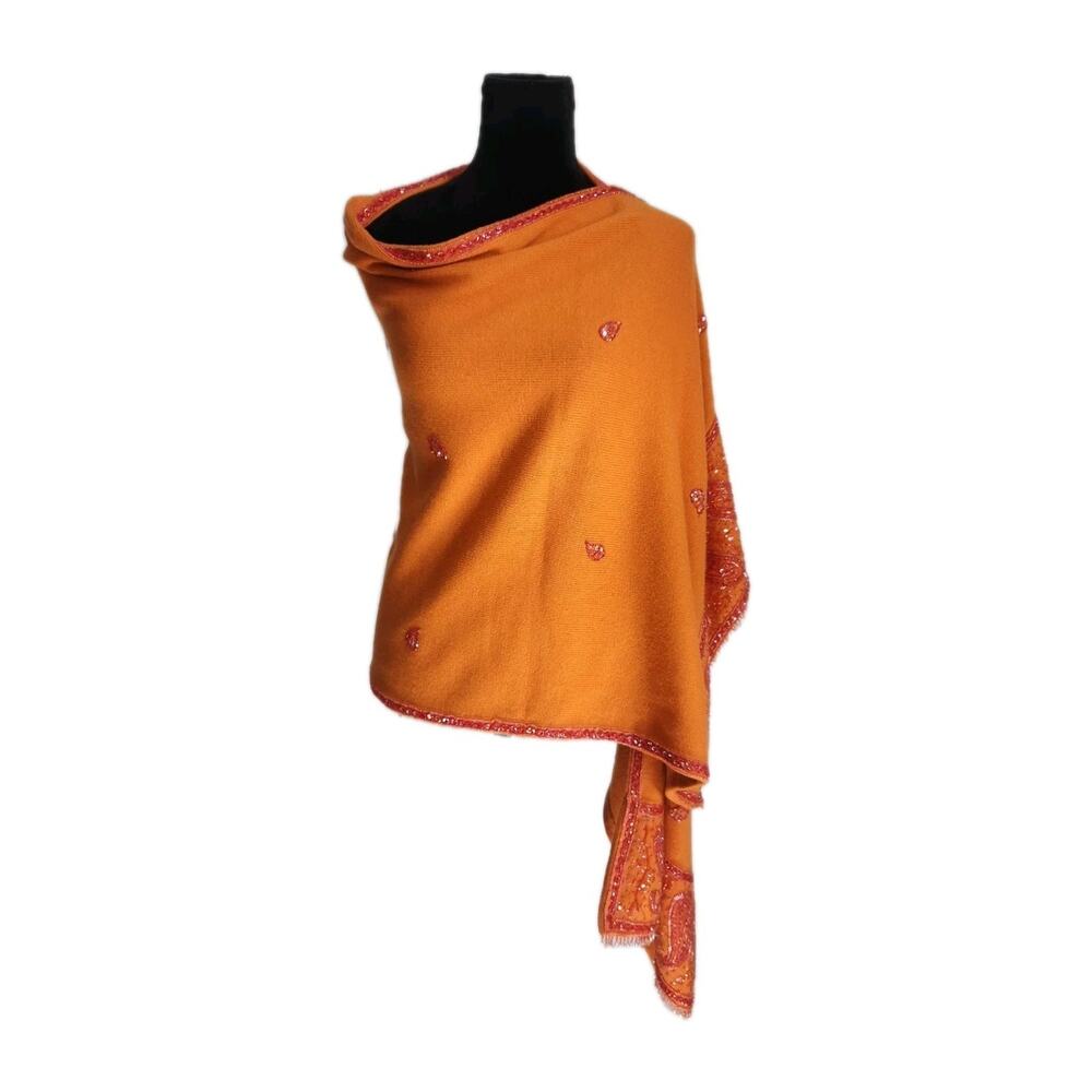 Unbranded Heavy Large Ethnic Orange Knit Beaded Scarf Shawl 23" × 71" - Picture 3 of 6